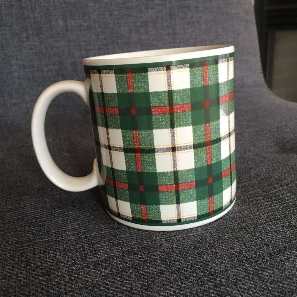 Colorful Green Plaid Holiday Mug, 12 oz